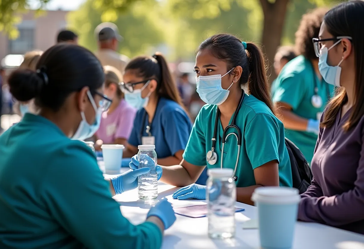 A bright and welcoming hospital environment with a diverse group of healthcare professionals